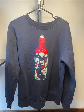 Navy Crewneck Sweater with Red & Mint Bottle Graphic
